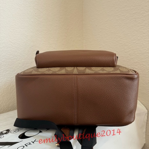 NWT Coach 5671 Court Backpack In Signature Canvas Khaki Saddle Brown Medium Bag - Picture 13 of 16